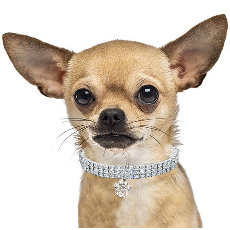 Collar de cristal de mascota estirado al por mayor Rhinestone